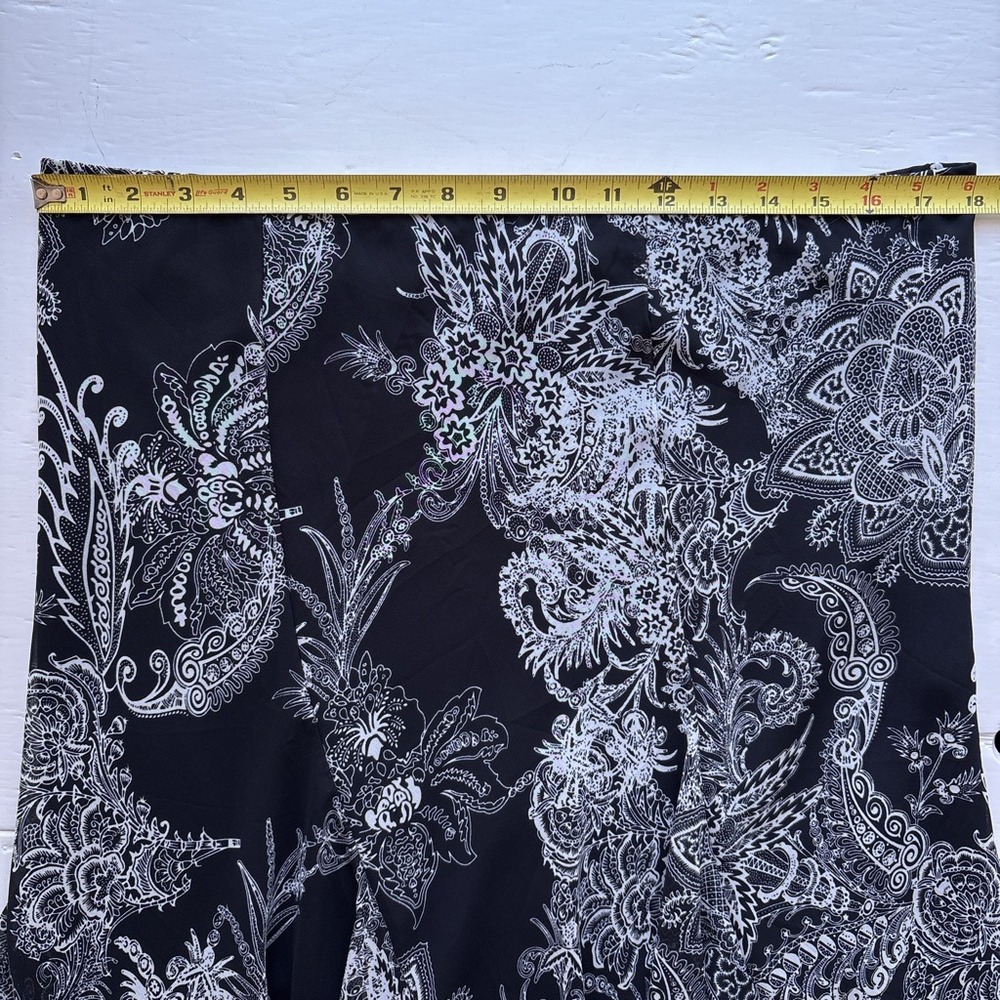 Women XL Midi Skirt Black White Paisley Boho Y2K Pleat Floral Chiffon Whimsygoth - Picture 6 of 7